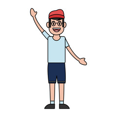 happy smiling man with baseball cap and glasses icon image vector illustration design