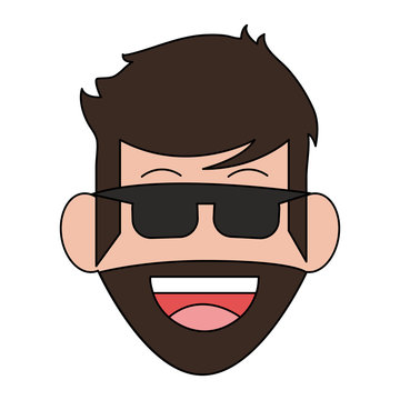 happy smiling man with sunglasses full beard and mustache hipster icon image vector illustration design