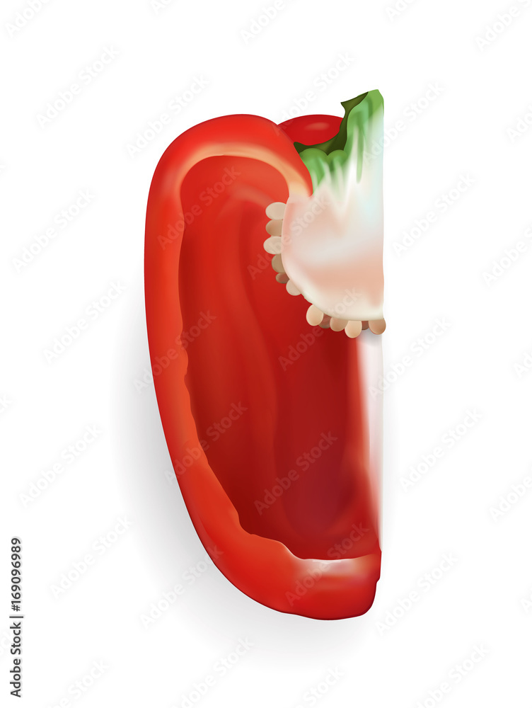 Wall mural red bulgarian pepper slice isolated on white background