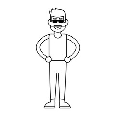 happy smiling man with sunglasses full beard and mustache hipster icon image vector illustration design black line