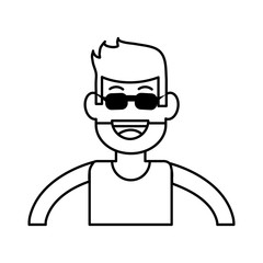 happy smiling man with sunglasses full beard and mustache hipster icon image vector illustration design black line