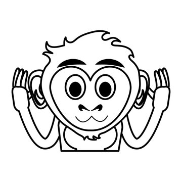 happy cute expressive monkey cartoon icon image vector illustration design black line