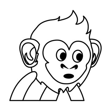 surprised cute expressive monkey cartoon icon image vector illustration design black line