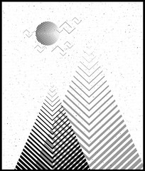 Vector geometric triangle background, abstract mountains.Conceptual background, with mountains.Flat design, with minimal elements.Use for card, poster, brochure,banner.Black and white Interior print.