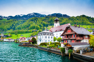 Fototapeta na wymiar Lake house at Beckenried - Vitznau, Lucerne, Switzerland
