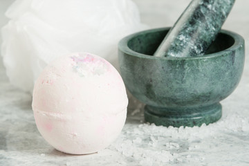 Bath Bomb. Aroma Salt. Mortar. Spa Room.