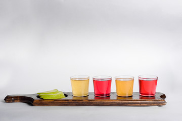 Colored shots with different alcohol