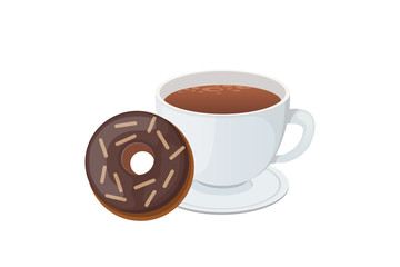 Coffee and sweet dessert isolated vector illustration.