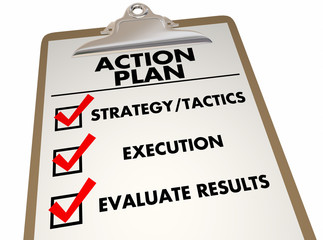 Action Plan Clipboard Checklist Strategy Tactics 3d Illustration
