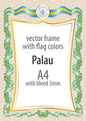 Frame and border of ribbon with the colors of the Palau flag