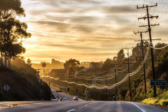 Beautiful Coastal California Sunset Over Pacific Coast Highway