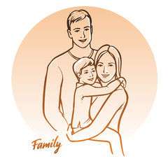 Happy family, parents with child. Vector illustration.