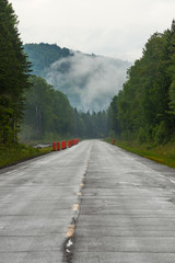 Mountain road in Gaspe, Quebec after rain