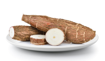 Cassava in plate isolated on a white background