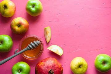 Half-frame of apples, pomegranate and honey for the Jewish New Year