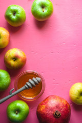 Half-frame of apples, pomegranate and honey for the Rosh Hashanah