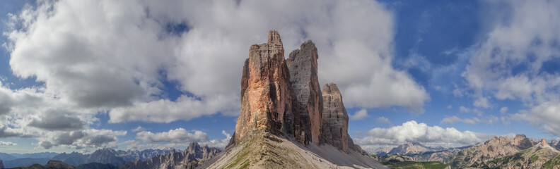 Naklejka premium Panorama near the famous Three Peaks in the Dolomite Mountains with a mountain scape behind