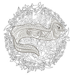 Illustration of a moray in zentangle style.