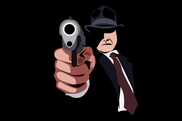 man in hat with a gun. mafia.