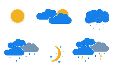 Obraz premium Signs of weather, sun, cloudy, clouds, rain, snow.