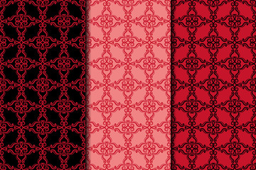 Dark red set of floral seamless patterns