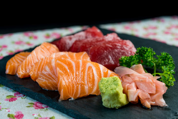 Japanese food fresh raw fish mixed sashimi