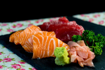Japanese food fresh raw fish mixed sashimi