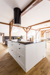 Kitchen island in spacious apartment