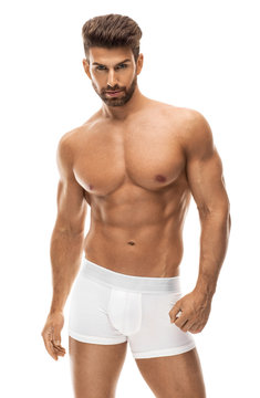 Handsome man in white boxer shorts