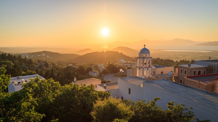 Sunset view from Asfendiou village in Kos island Greece - obrazy, fototapety, plakaty