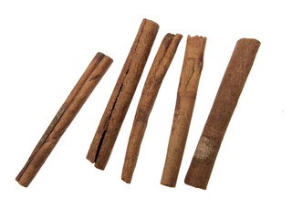 Cinnamon sticks on white background. The view from the top