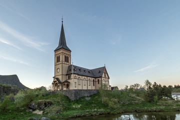 Fototapeta na wymiar Vagan Kirche - Lofoten Kathedrale 