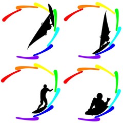 Sport de glisse d'eau : logo arc en ciel