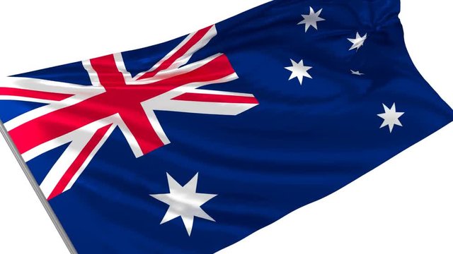 Australian waving in the wind flag and camera flying aroud it