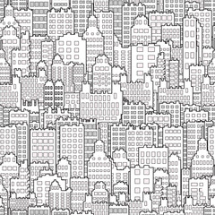 Seamless Background With City Building Monochrome