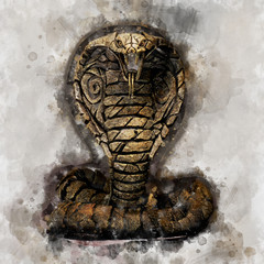 Cobra snake , animal concept. Can be used for wallpaper, canvas print, decoration, banner, t-shirt graphic, advertising.3d render, 3d illustration.