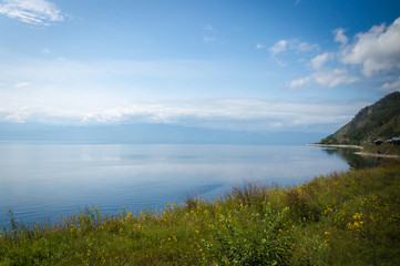 Fototapeta na wymiar Idyllic landscape of Lake Baikal, Siberia, Russia - on a day in summer 2017