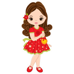 Vector Cute Little Girl with Christmas Ball