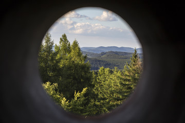 rothaaargebirge mountains nrw germany trough a round window