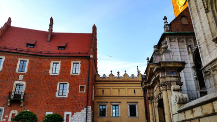 Domes of two Renaissance chapels on the side of the cathedral on Wawel Hill in Krakow Poland.