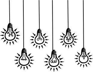 Hand Drawn Light Bulbs Hanging Shining Graphic Vector Icon Symbol Illustration