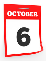 October 6. Calendar on white background.