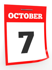 October 7. Calendar on white background.