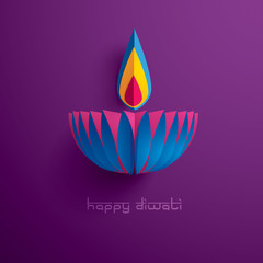 Happy Diwali. Paper Graphic of Indian Diya Oil Lamp Design. The Festival of Lights.