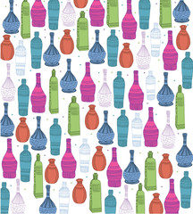 Bright colorful drawing of bottles with patterns