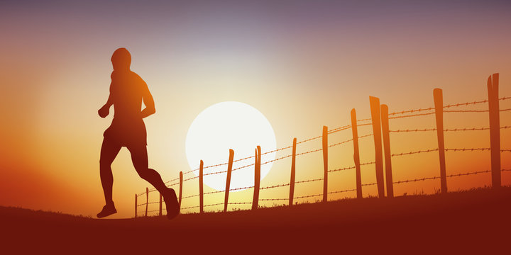 Courir - coureur - footing - jogging - sport -campagne - chemin - coucher de soleil