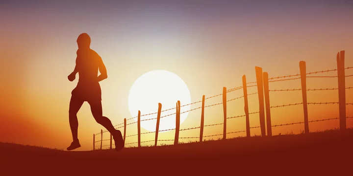 Courir - coureur - footing - jogging - sport -campagne - chemin - coucher  de soleil Stock Vector | Adobe Stock