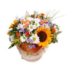 beautiful bouquet of spring flowers on a white background