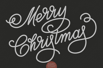 Hand drawn lettering - Merry Christmas. Elegant handwritten calligraphy for Christmas holidays. Vector Ink illustration. Typography poster on dark background. For cards, invitations, prints etc.