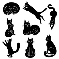 Vector illustration set of contours, stencils cats